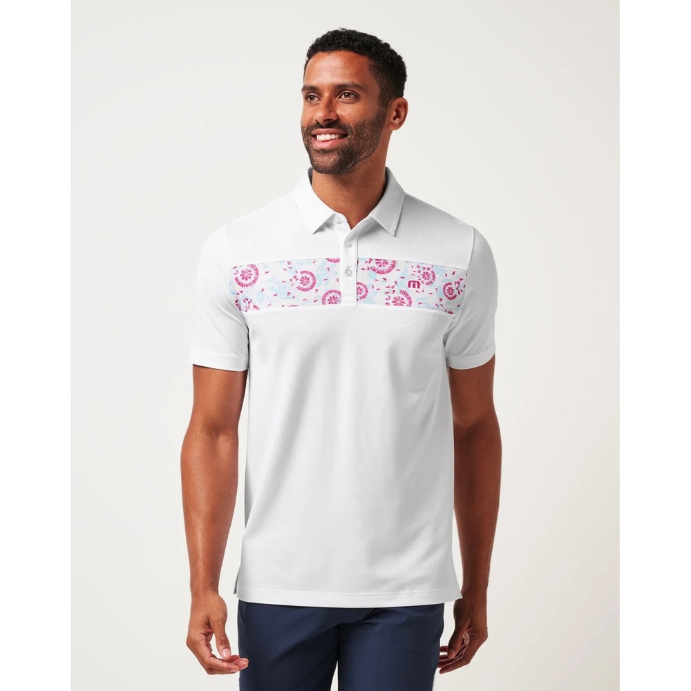 NWT Travis Mathew Good Good Flourish S/S Polo Shirt Mens Small White Performance